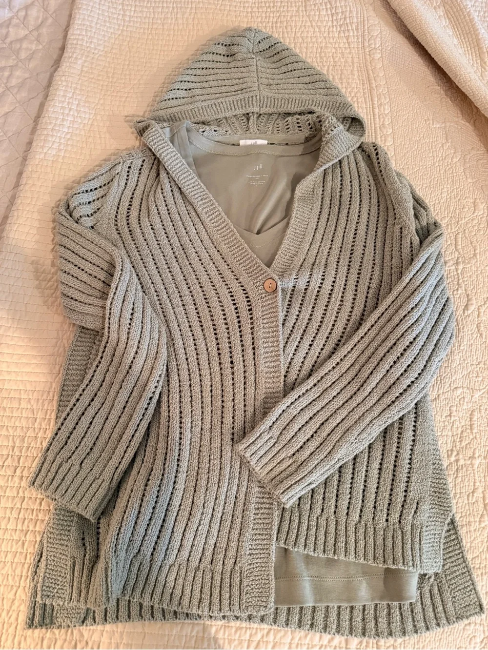 J. Jill Petite Seagrass Green Open-Knit Cardigan with Tank Set